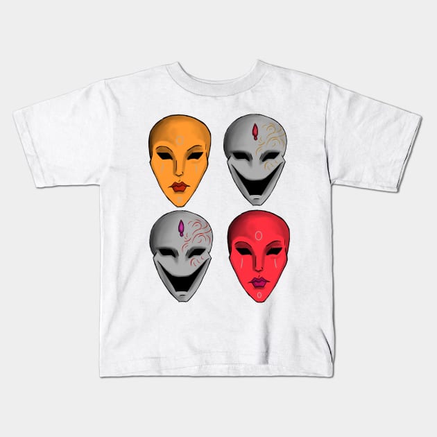 Many Masks Kids T-Shirt by TaliDe